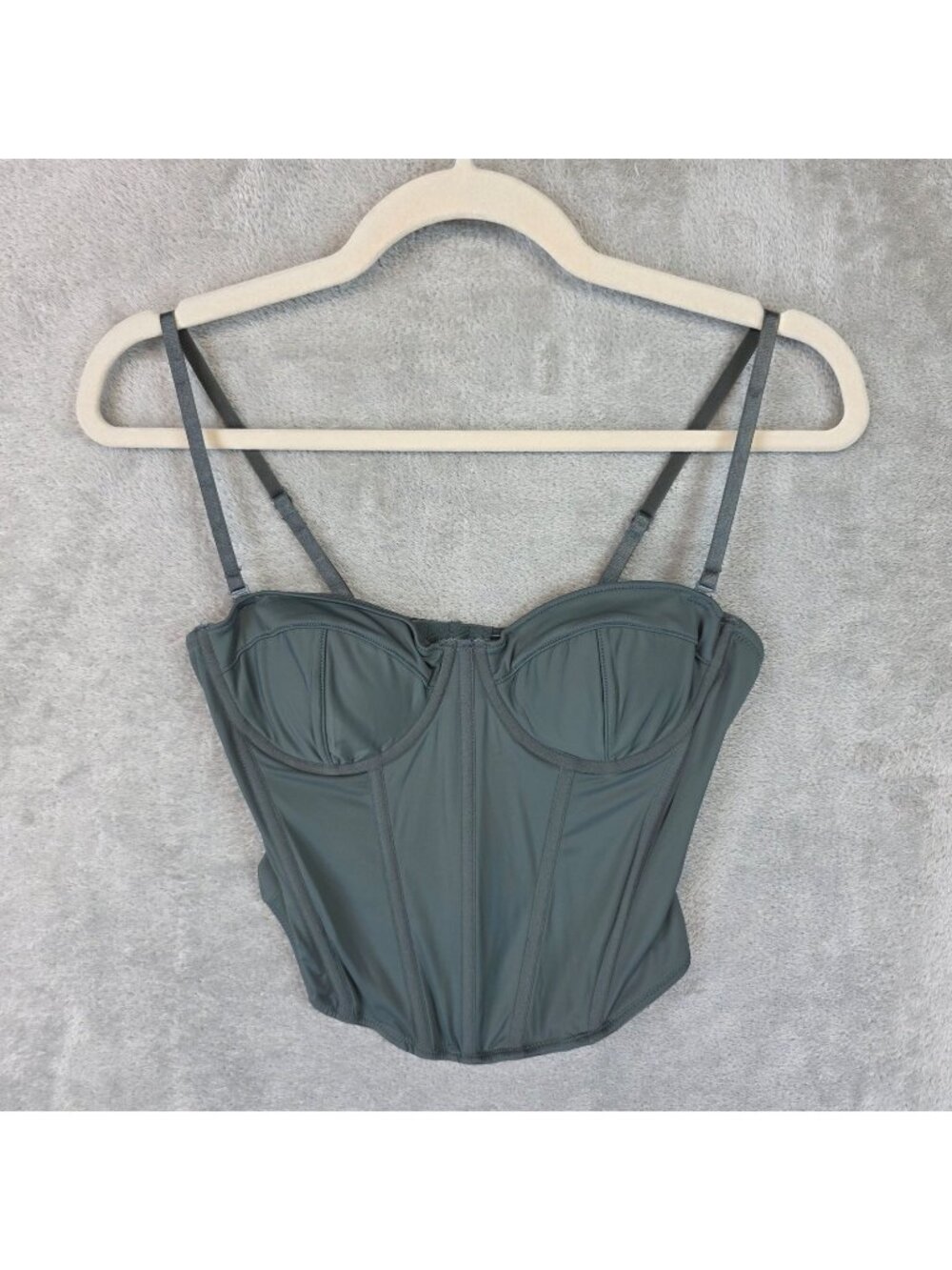 Garage Corset Top Womens S Green Microfiber Boned Balconette Bustier Strappy